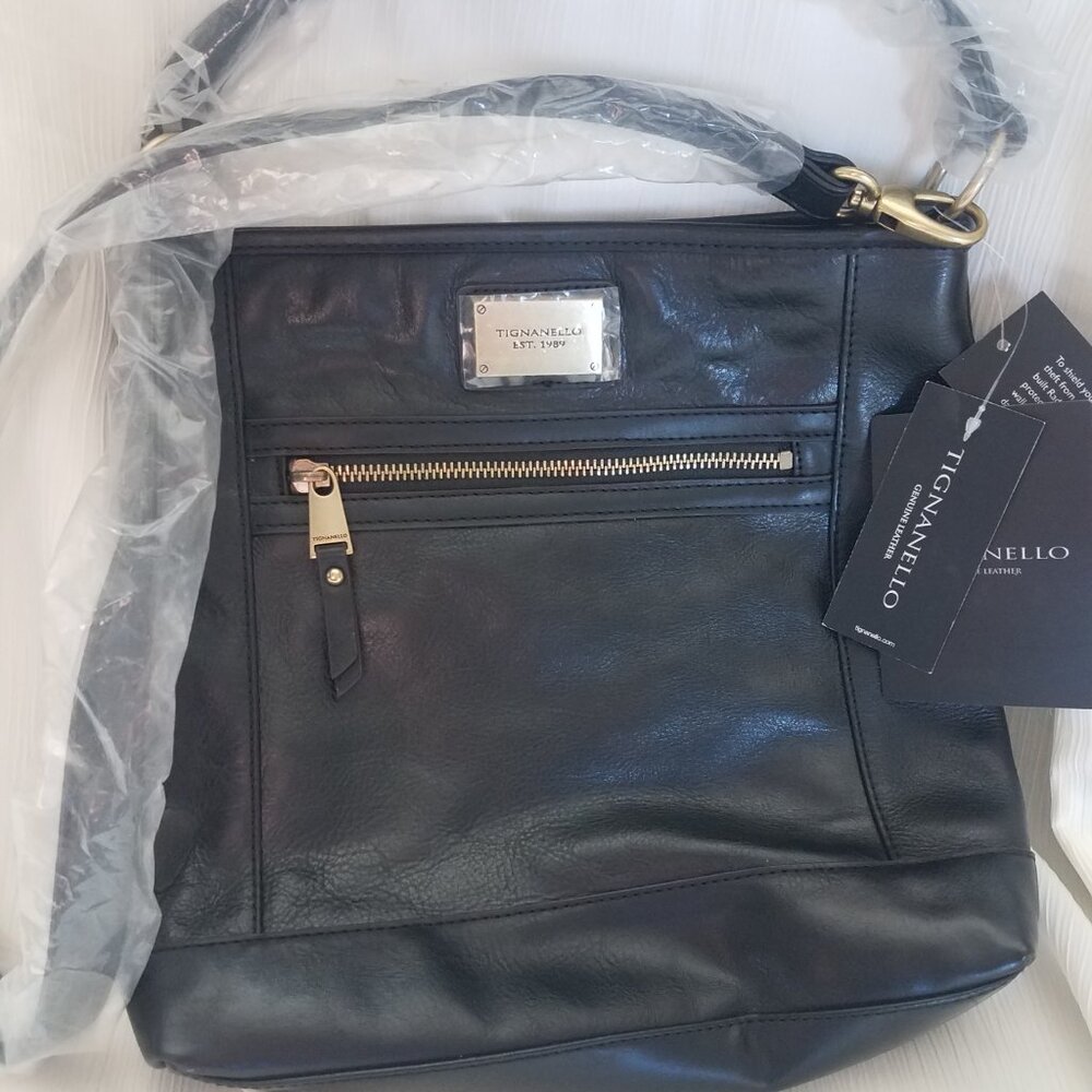 TIGNANELLO-~Black Genuine Leather Convertible Shoulder Bag~" Function Frenzy"